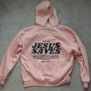 Pink Hoodie with 'Jesus Saves' Print